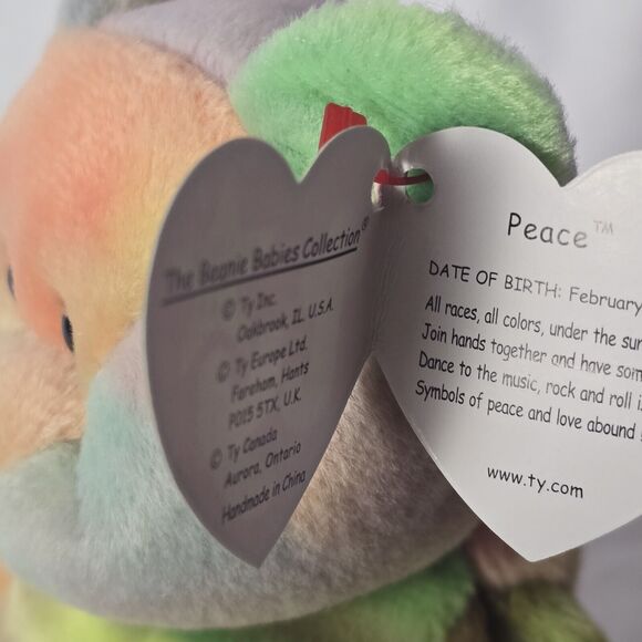 Ty Beanie Baby Original Peace Bear Rare Almost Mint With Tag - Picture 9 of 14